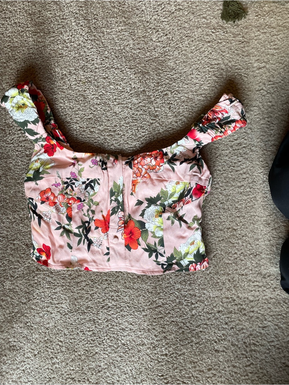 Verge Girl Pink Floral Ruffled Strap Crop Top